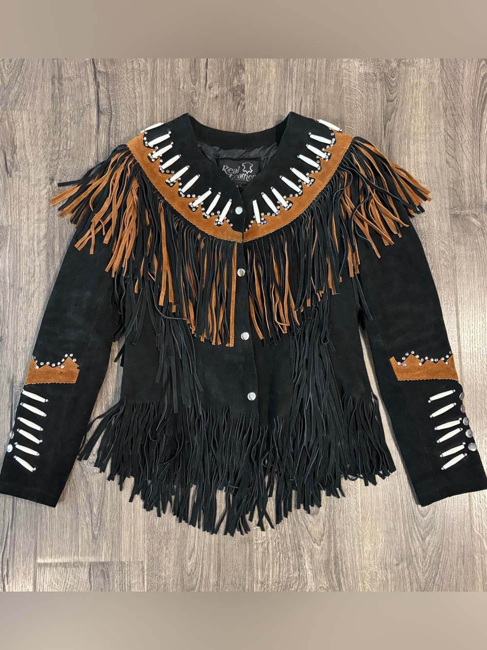 Real Leather Native American Western Cowboy Suede Jacket Fringe & Bead size Med